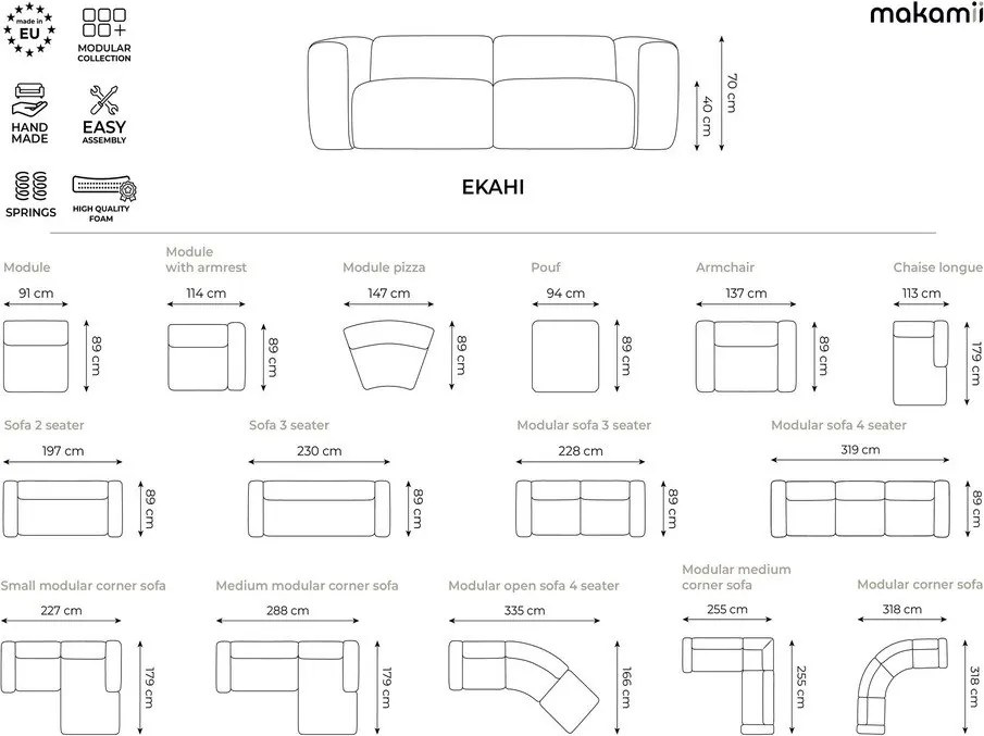 Terrakotta színű sarokkanapé (bal oldali-heverő résszel) Ekahi – Makamii