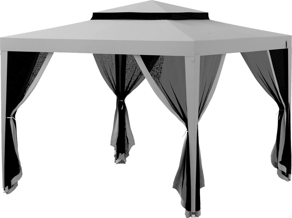 Outsunny 3x3m Kerti Pavilon Leválasztható Kültéri Napernyő 4 Oldalsó Szúnyogháló Függönnyel, Két Réteges Tetővel és UV-álló Vízálló Fémszerkezettel a