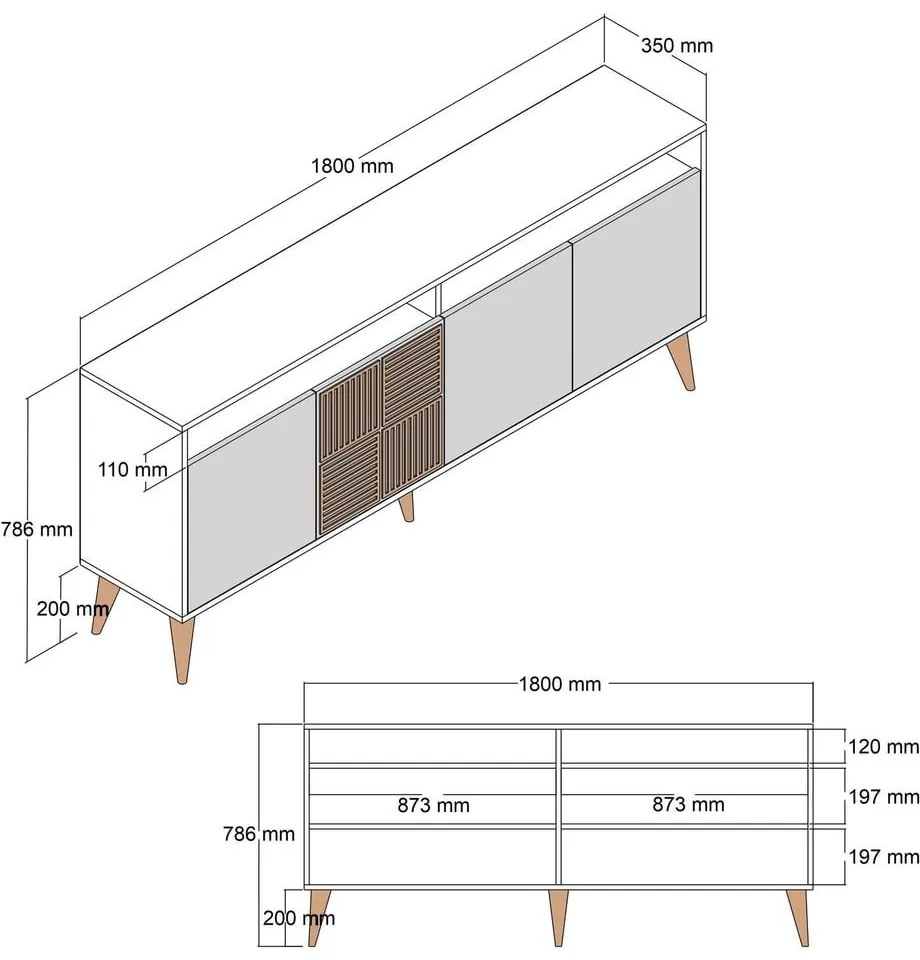 Antracitszürke-natúr színű alacsony komód diófa dekorral 180x79 cm Milan – Kalune Design