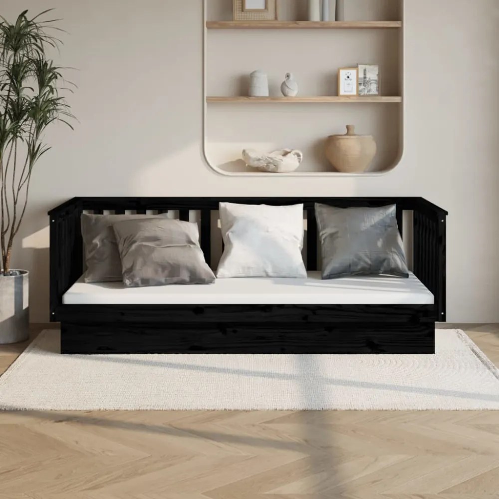 fekete tömör fenyőfa kanapéágy 80 x 200 cm