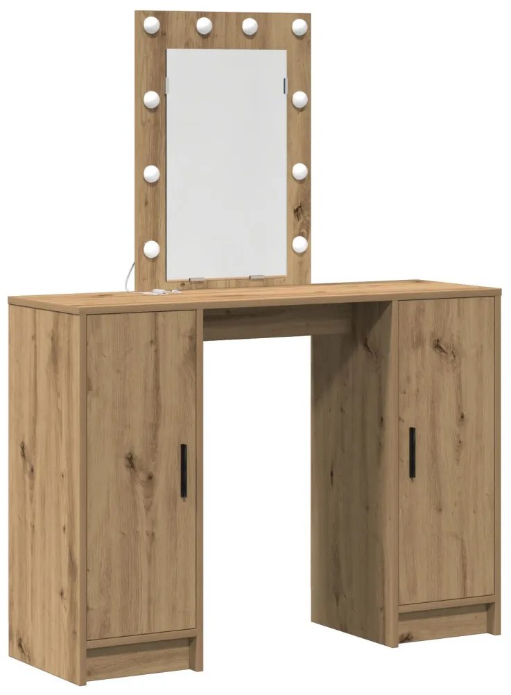 Öltözőasztal LED lámpákkal Kézműves Tölgy 102x33x135 cm