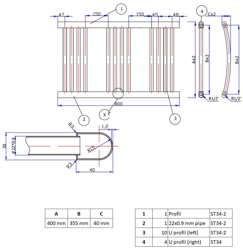 Törölközőszárító radiátor 40 x 80 cm - Nero Italia (szürke)