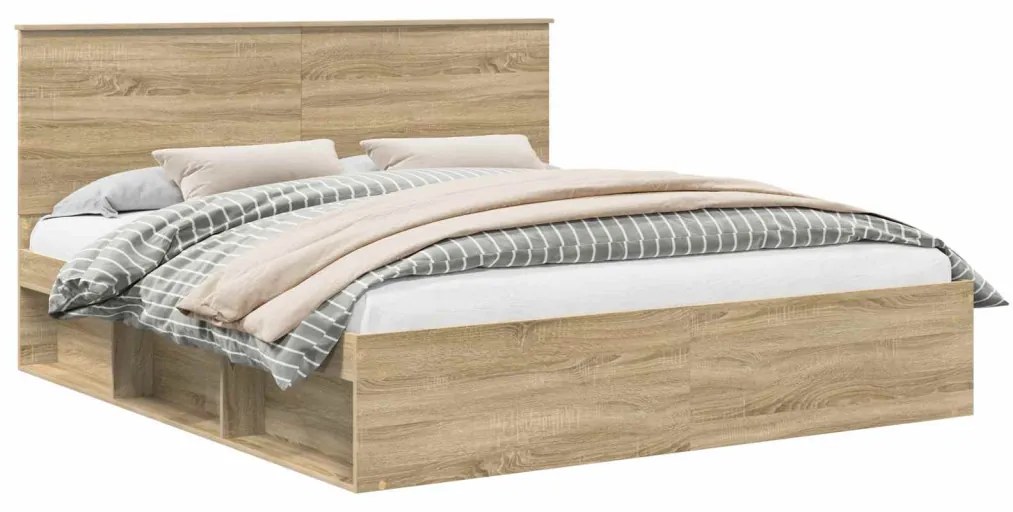 vidaXL Ágykeret fejtámlával Sonoma 200 x 200 cm Tömör fenyőfa