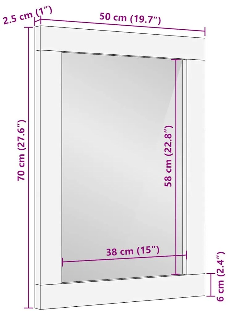 fürdőszoba tükör 50x2,5x70 cm tömörfa mangó szürke