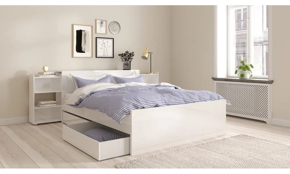 Fehér forgácslemez franciaágy ágyrács nélkül 140x200 cm Naia – Tvilum