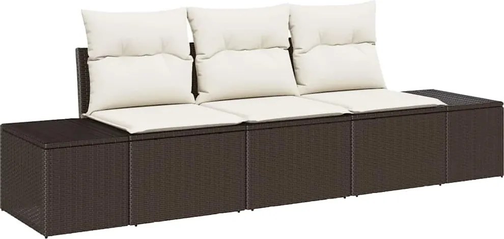 vidaXL Kerti Kanapé Szett tárolóval 3 pcs Barna és Krém polirattan