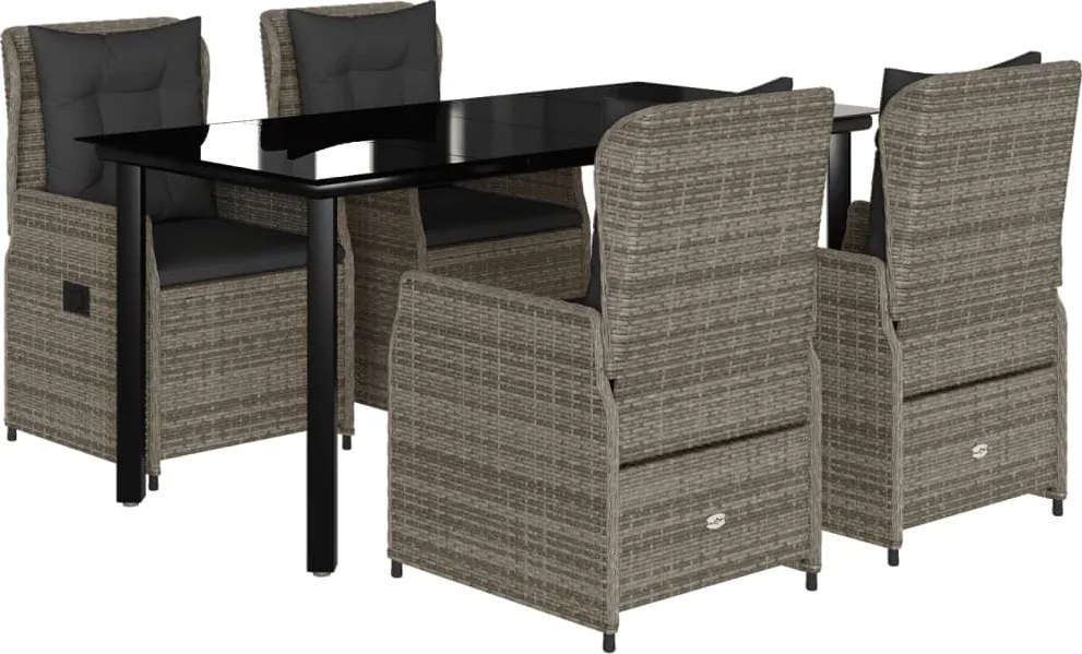 vidaXL 5 részes szürke polyrattan kerti étkezőgarnitúra párnával