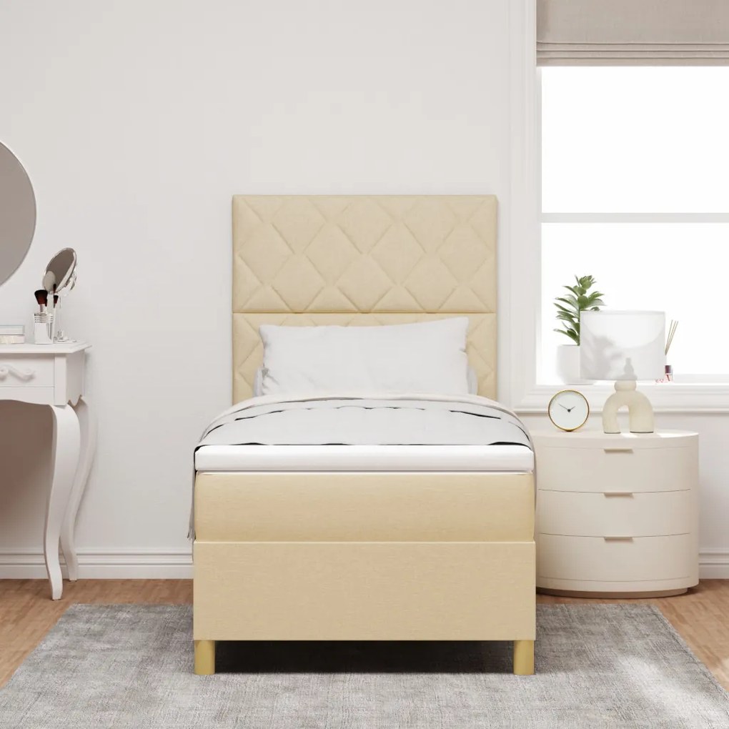 Box Spring Ágy Matrac Krém 90x200 cm Szövet