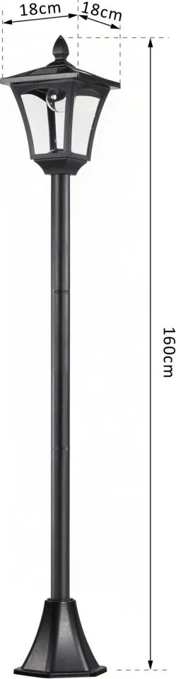 Outsunny LED napelemes kerti lámpa, rozsdamentes acél állólámpa, 160 cm magas, fekete