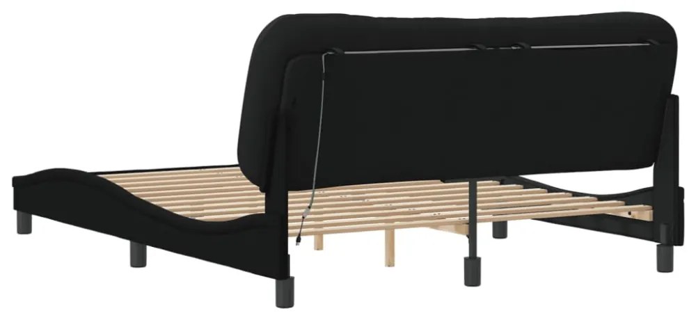 fekete szövet ágykeret LED-es matrac nélkül 160 x 200 cm