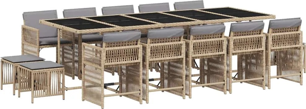 vidaXL 15 részes vegyes bézs polyrattan kerti étkezőgarnitúra párnával