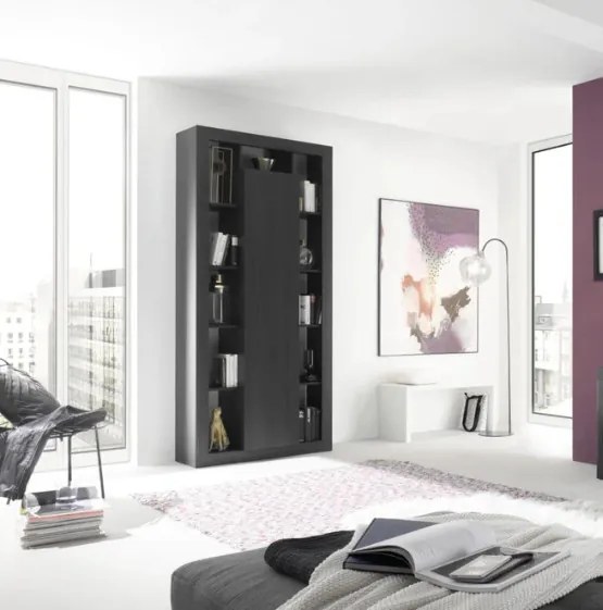 RIMINI könyves- és tárolószekrény, egyajtós – fekete kőris