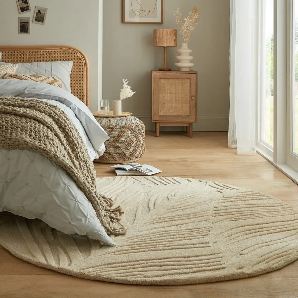 Bézs gyapjú kerek szőnyeg ø 160 cm Leaf - Flair Rugs