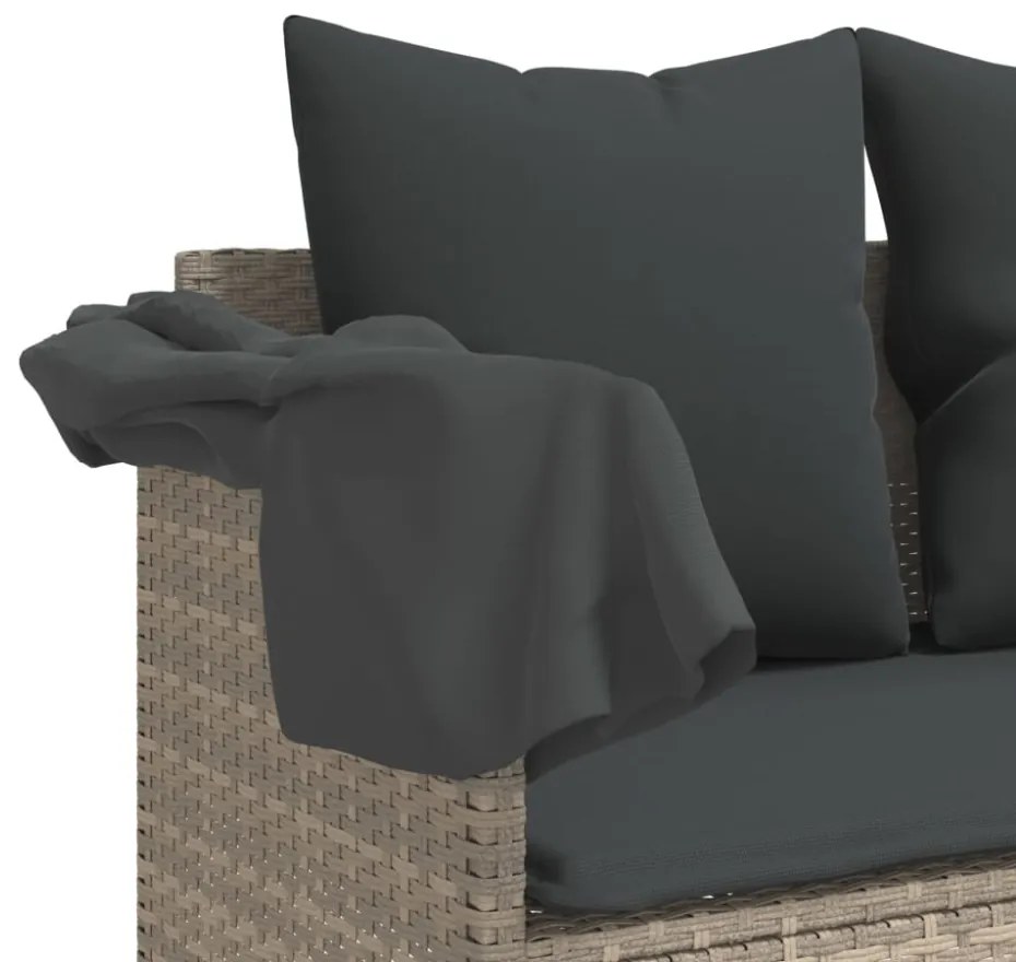világosszürke polyrattan napozóágy tetővel és párnával