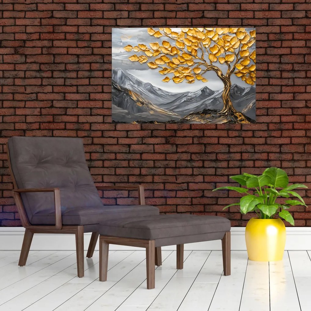 Kép – Fa arany levelekkel (90x60 cm)