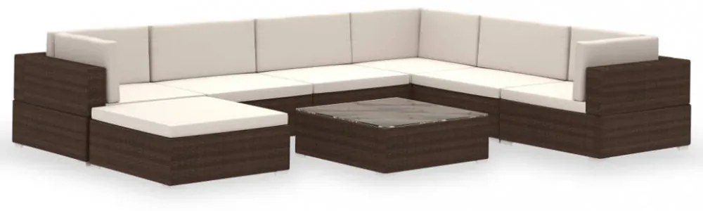 8-részes barna polyrattan kerti bútorszett párnákkal