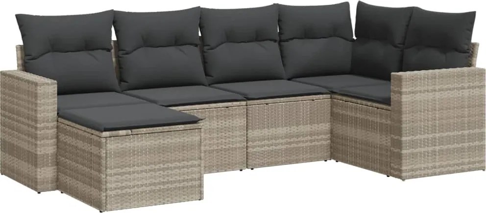 vidaXL 6 részes világosszürke polyrattan kerti ülőgarnitúra párnákkal