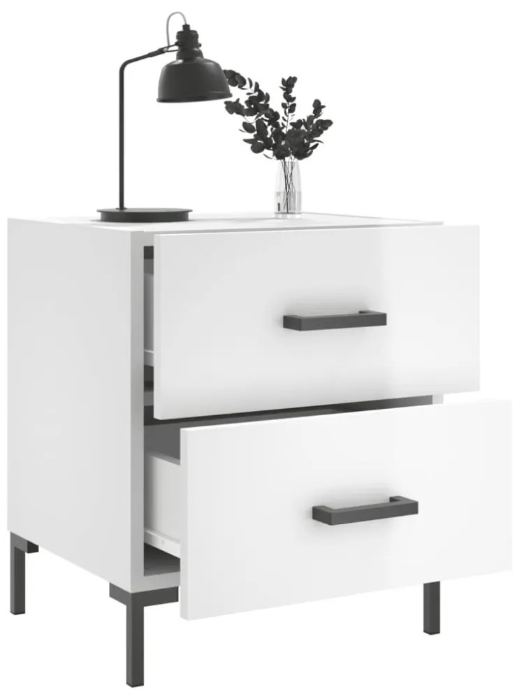 2 db magasfényű fehér szerelt fa éjjeliszekrény 40x35x47,5 cm