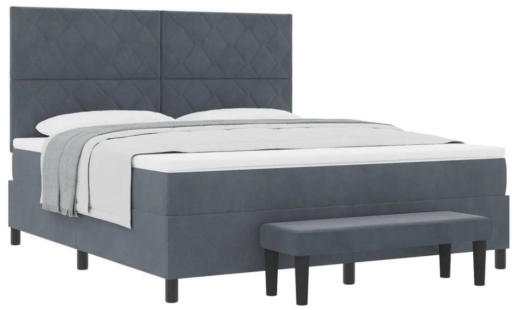 Box Spring Ágy Matrac &amp; Pad Közép Szürke 180x200 cm Velúr