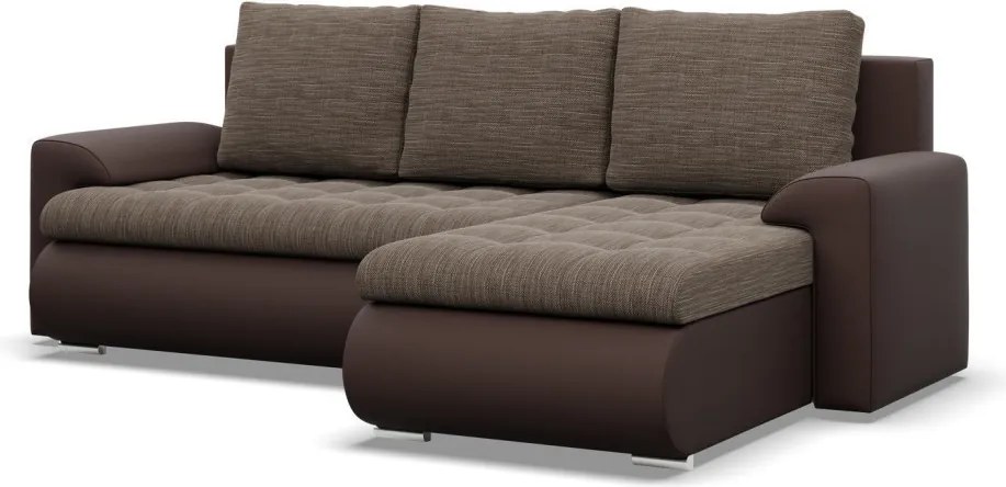 Tokio sarokkanapé, 2 ágyneműtartóval, fonott + műbőr, jobboldali, barna