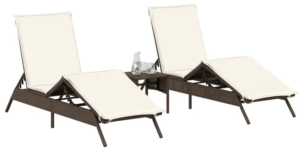 2 db barna polyrattan napozóágy párnával