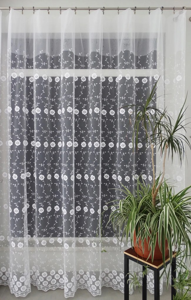 Mg Függöny 41264 hímzőháló Fehér 300x250 szalaggal