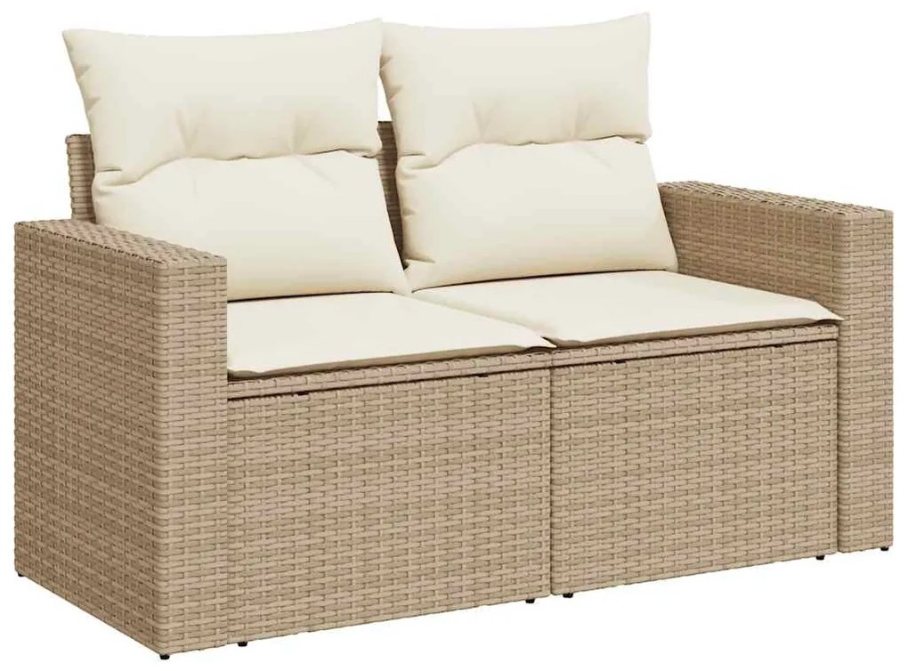8 részes bézs polyrattan akácfa kerti ülőgarnitúra párnával