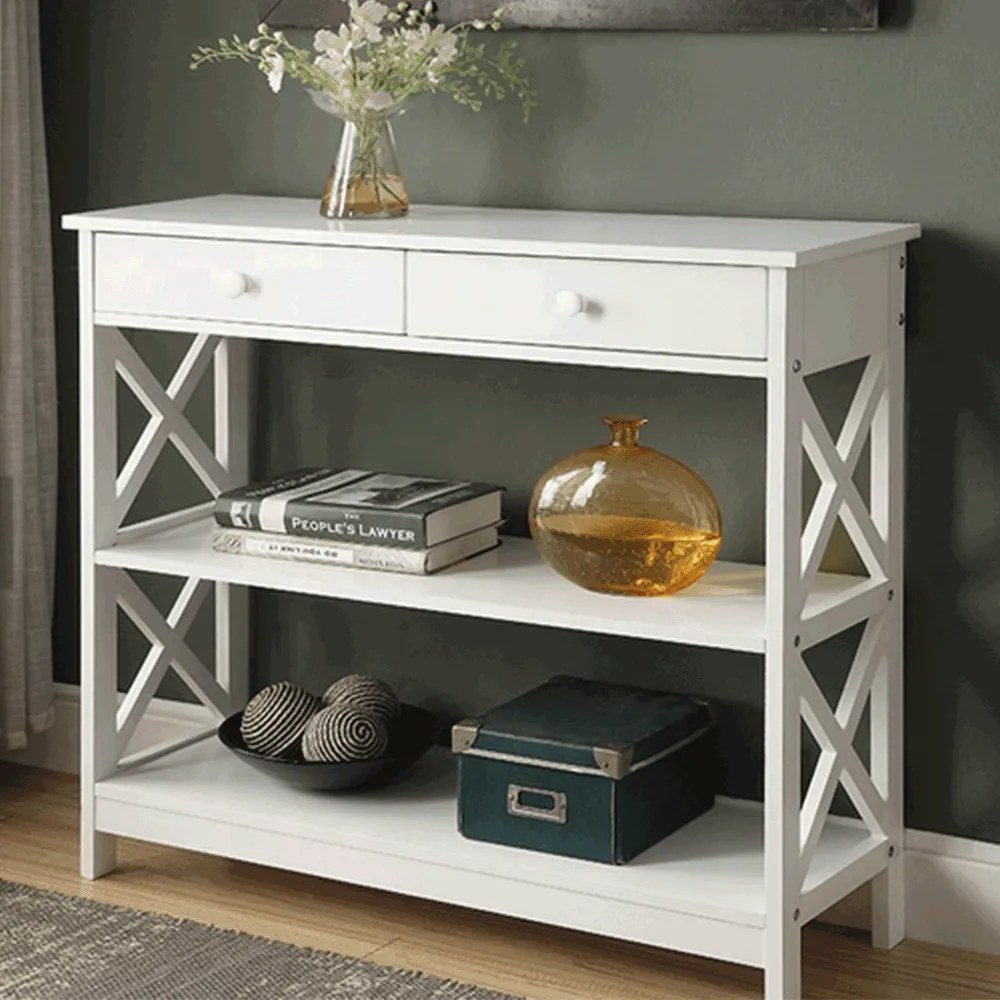 Konzolasztal, fehér, LOMIR