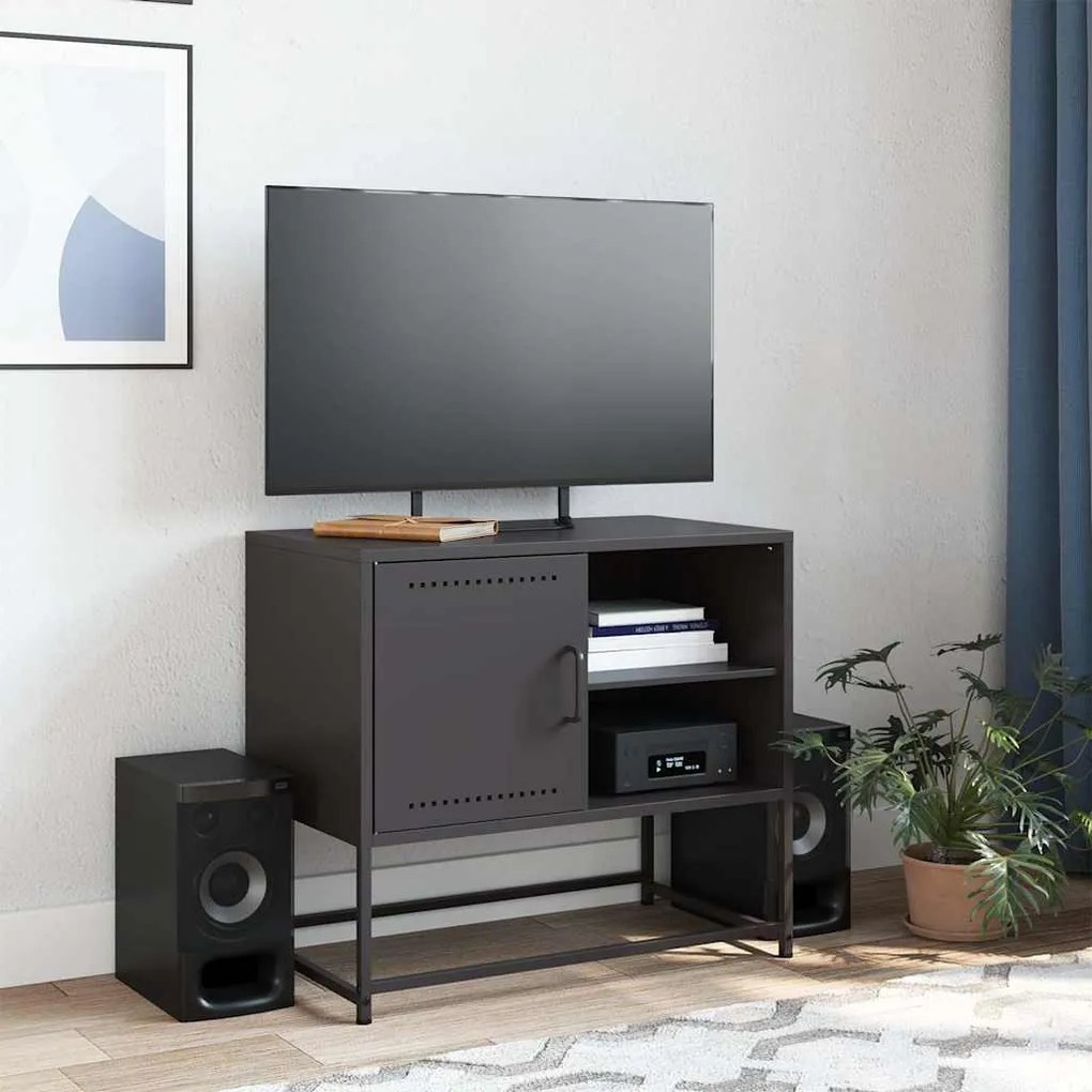 fekete acél TV-szekrény 68 x 39 x 60,5 cm
