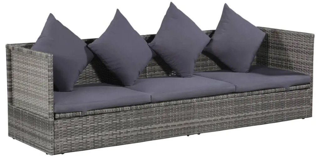 Szürke polyrattan kerti ágy 200 x 60 cm
