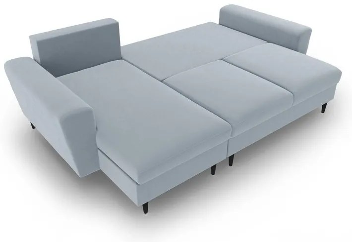Világoskék bársony kinyitható tárolóhelyes sarokkanapé Kyoto – Cosmopolitan Design