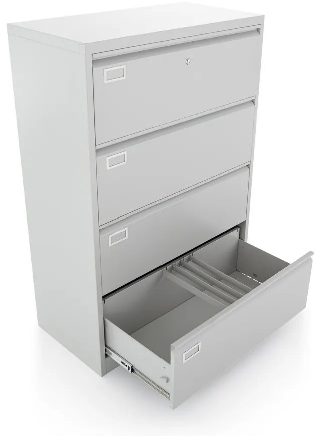 Kétsoros fém iratszekrény A4 - 4 fiókos, 90 x 45 x 132 cm, hengerzár, szürke - ral 7035