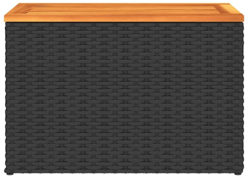 2 db fekete polyrattan és tömör fa kerti kisasztal 55x34x37 cm