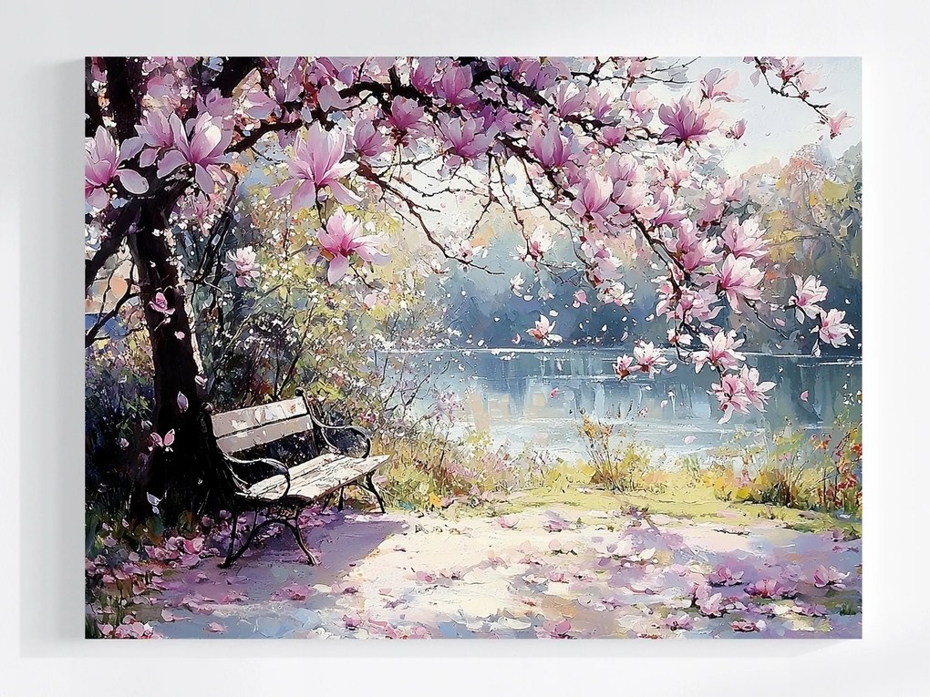 Vászonkép Canvas Tájkép Park Folyó Fa Virágok Magnólia 100x75