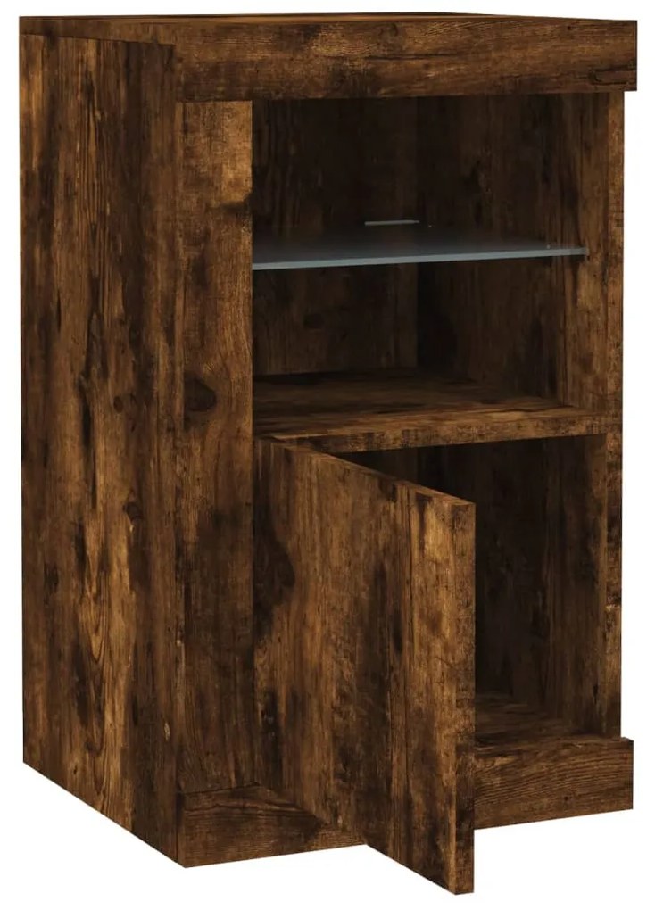 vidaXL 2 db füstös tölgy színű szerelt fa kisszekrény LED-fényekkel