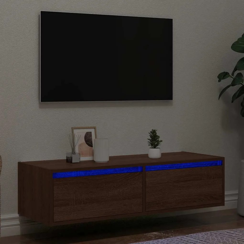 TV szekrény LED világítással barna tölgy 100X35,5x25 cm