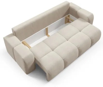 ALMADA bézs kárpitozott, kihúzható háromszemélyes kanapé tárolóval