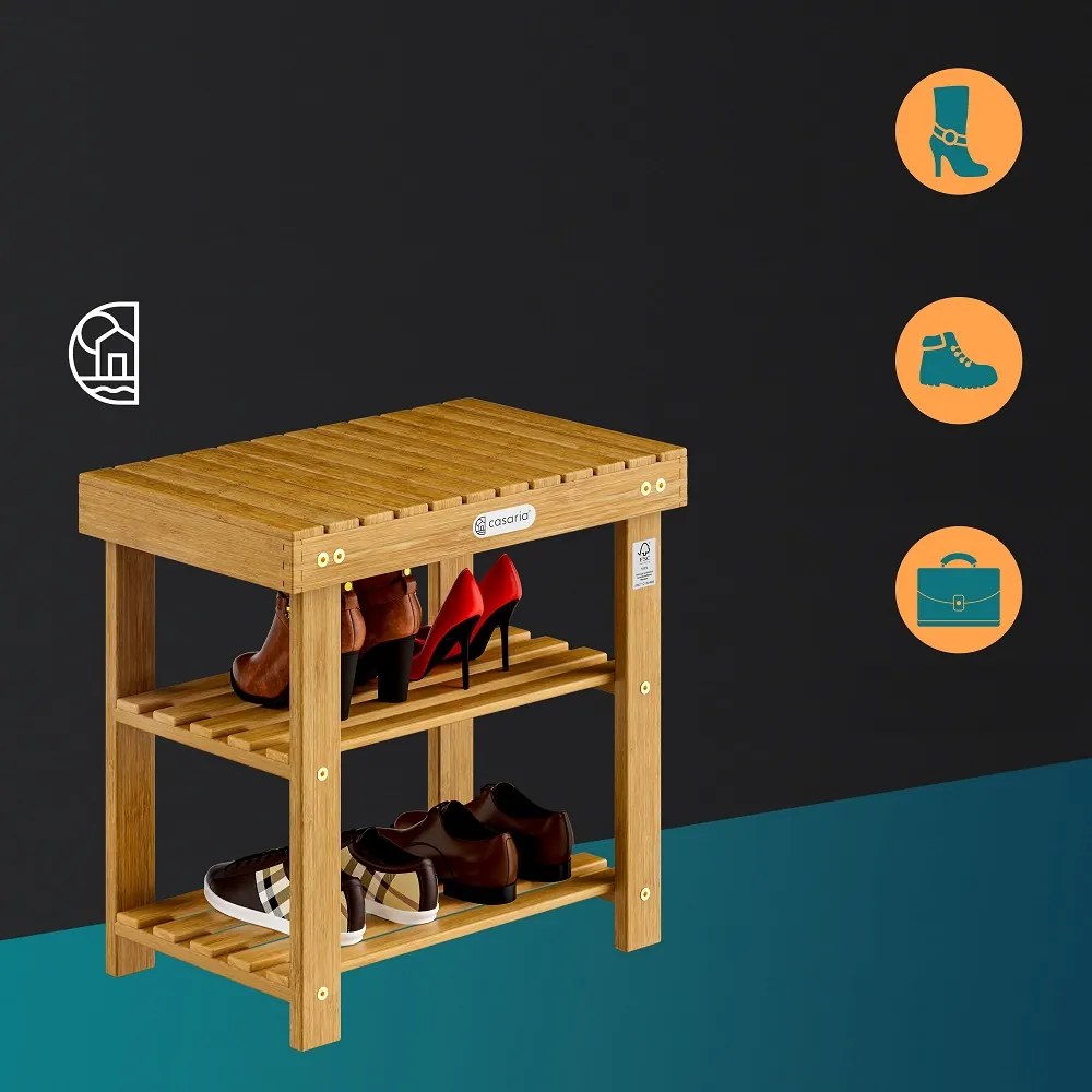 NINA előszobai pad cipőtartóval, 50x30x46cm, természetes barna Casaria