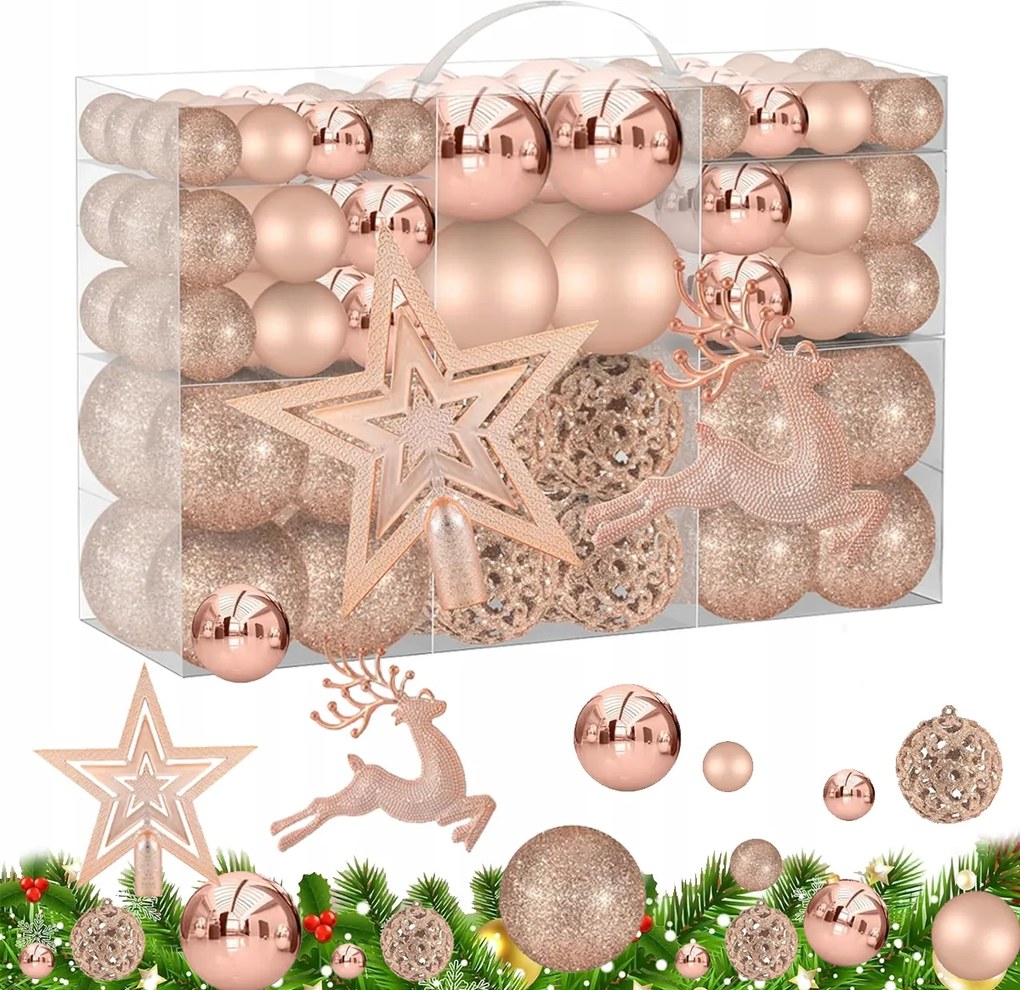 102 darabos rozéarany karácsonyfadíszek Karácsonyfadíszek