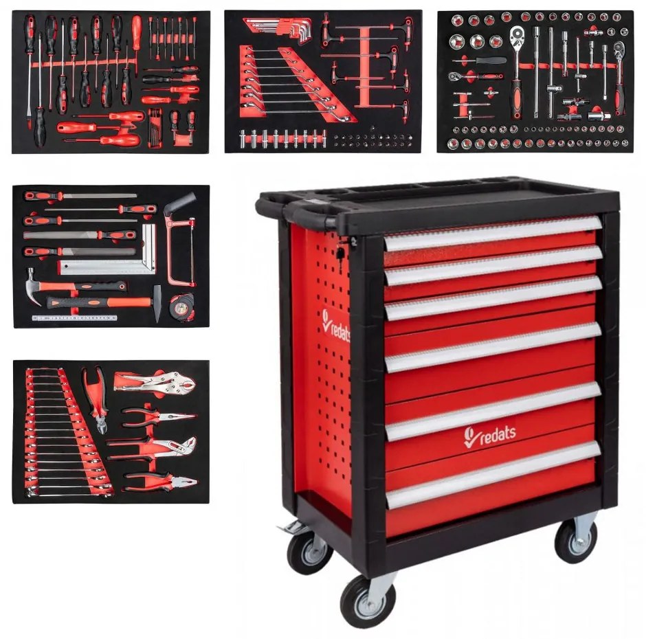 Professzionális műhely kocsi / szekrény szerszámokkal 196db REDATS - 7 fiók Red/Black