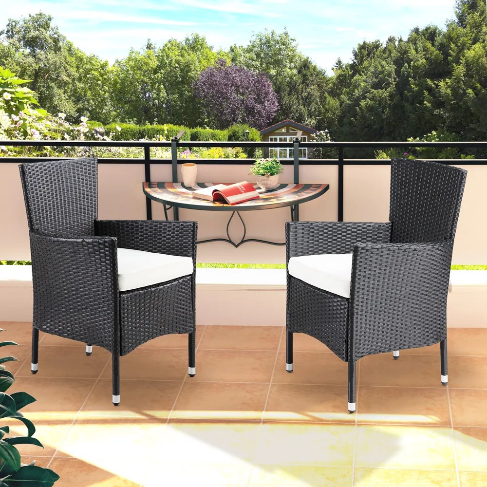 Deuba polyrattan fotel 2 darabos - fekete/krémszínű párnák