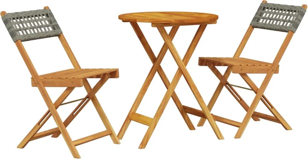 vidaXL 3 részes szürke polyrattan és tömör fa bisztrószett