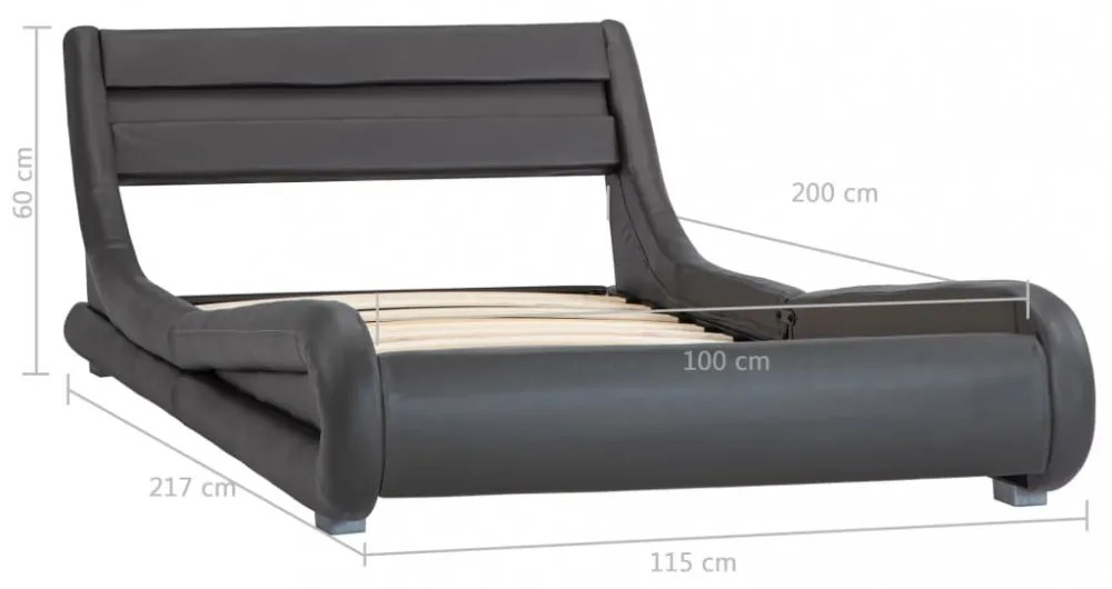 szürke LED-es műbőr ágykeret 100 x 200 cm