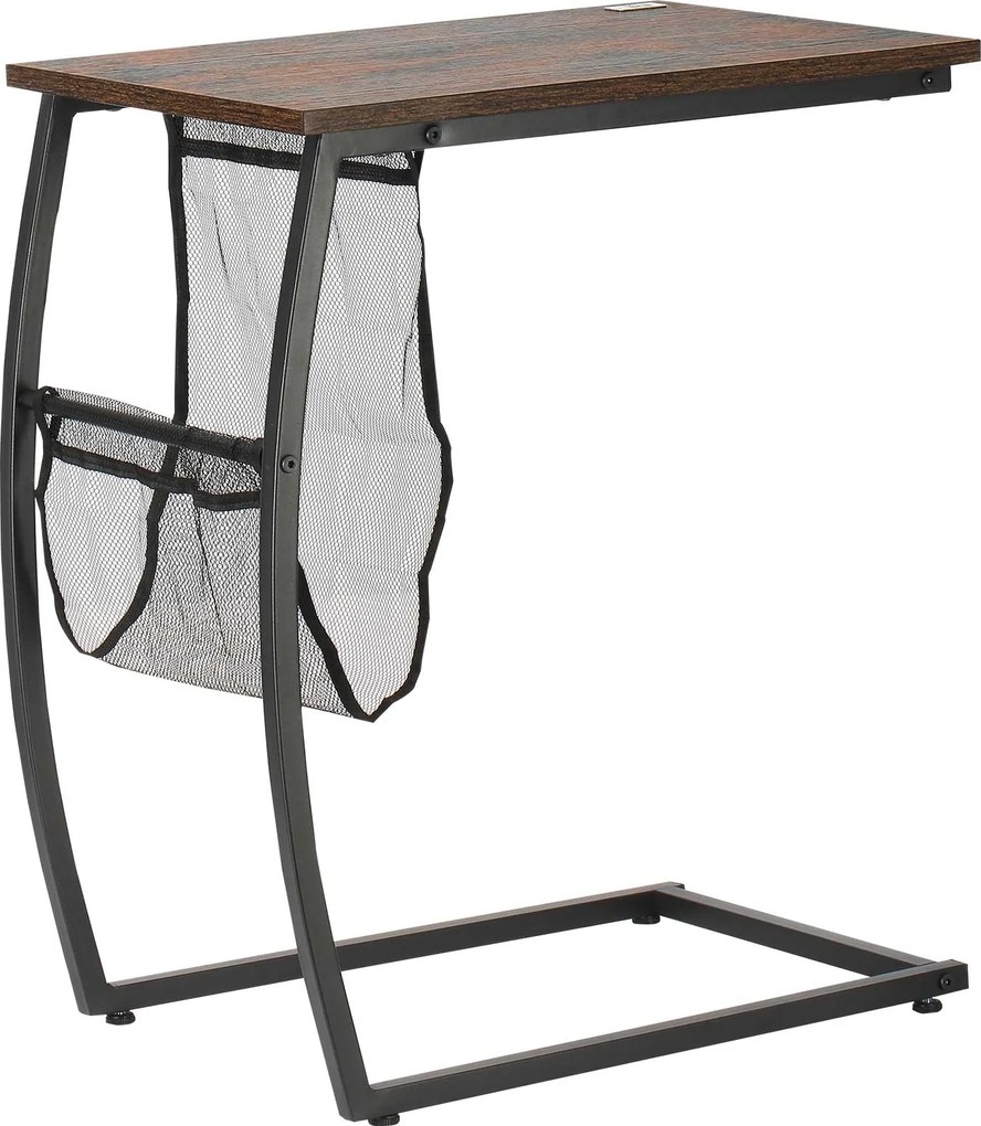 HOMCOM C-Forma Szekrényasztal Kanapéhoz és Ágyhoz Tárolózsebbel - 53x35x64.5 cm Rusztikus Barna | Aosom
