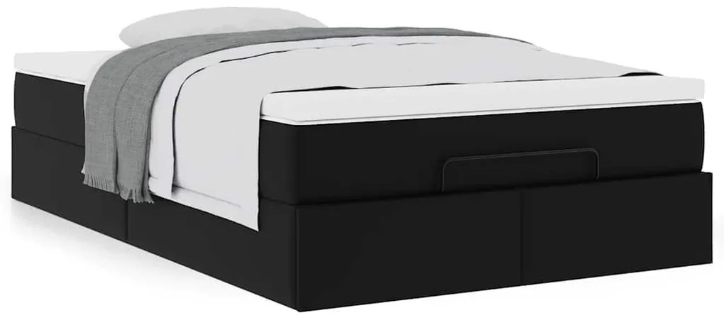 Ottomán ágykeret matraccal Fekete 120x200cm műbőrrel