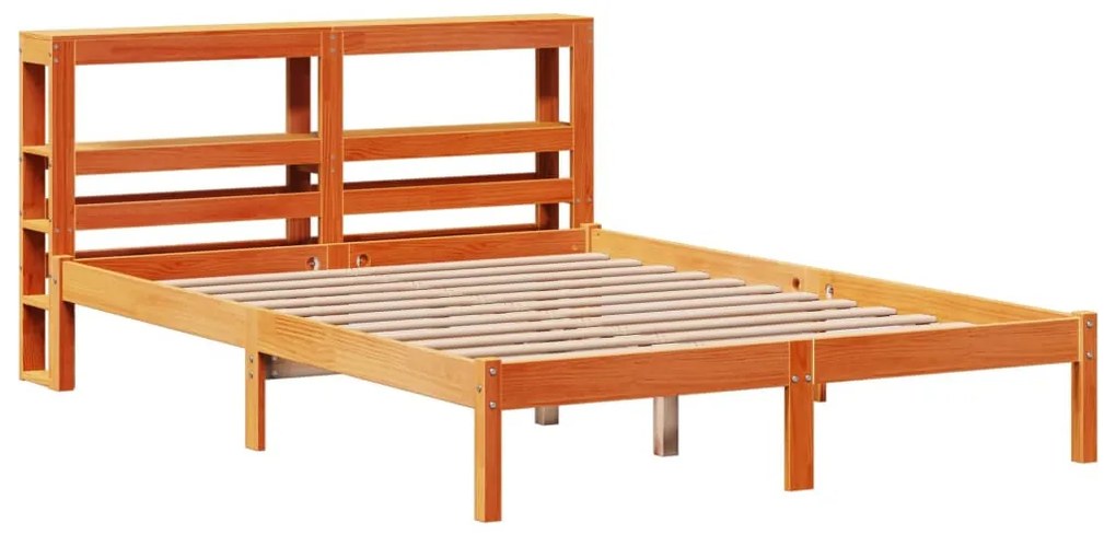 viaszbarna tömör fenyőfa ágykeret fejtámlával 120 x 200 cm