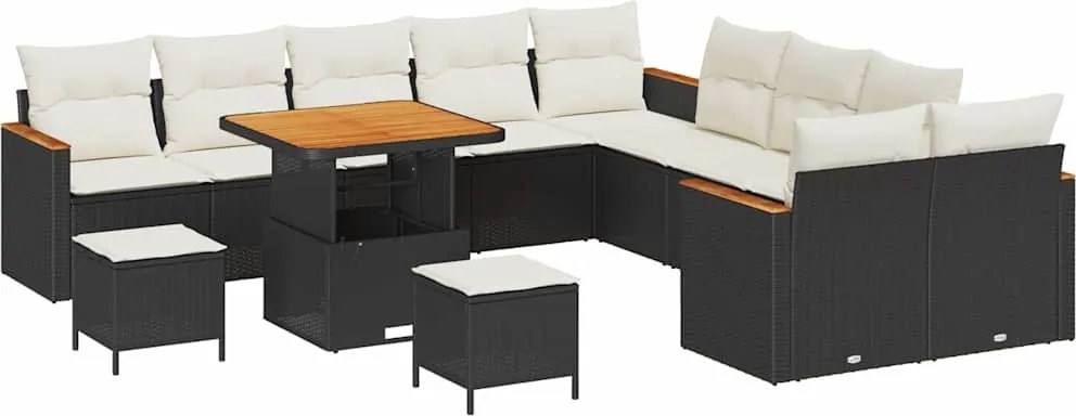 vidaXL Kerti Kanapé Szett párnával 13 pcs Fekete polirattan