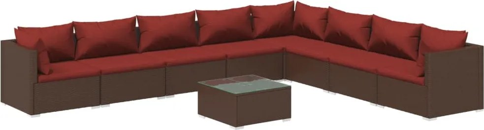9 részes barna polyrattan kerti ülőgarnitúra párnákkal