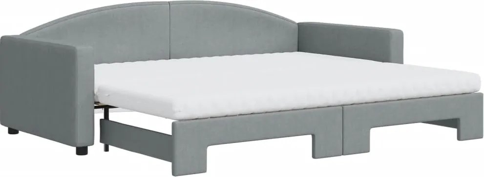 vidaXL világosszürke kihúzható szövet heverő matracokkal 90 x 200 cm