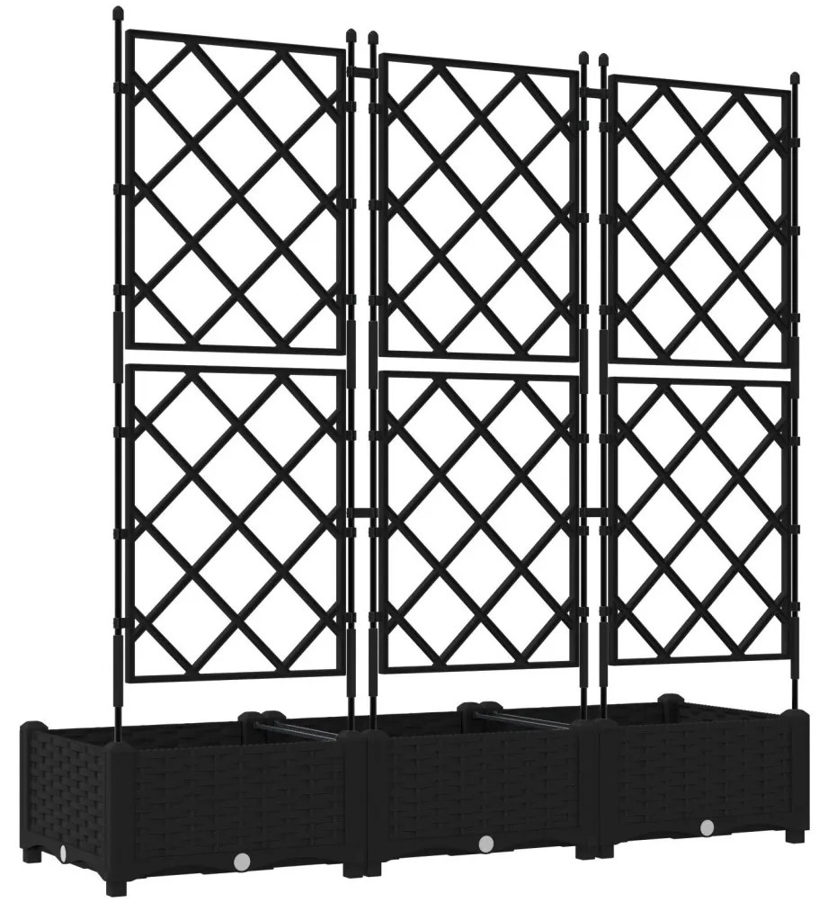 Kertészeti Cserép trellis-szel 3 db Fekete 120x40x125.5 cm